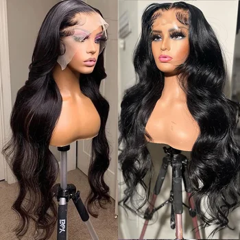 360 laza vízhullám csipke elülső emberi haj parókák brazil átlátszó testhullám csipke elülső emberi haj paróka fekete nőknek