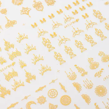 24db/Sheet Gold 3d Nail Art matricák Üreges matricák Vegyes minták Ragasztó virág körömhegyek dekorációk Szalon tartozék DKK411-5