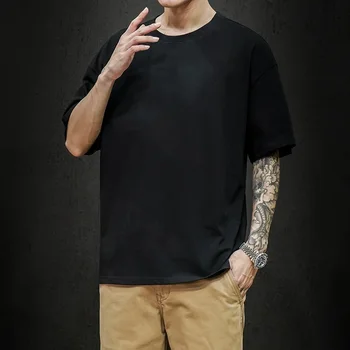 B1827 Új nyári férfi póló 2023 divatos tömör póló férfi túlméretezett hip-hop rövid ujjú alkalmi pamut férfi utcai ruházat