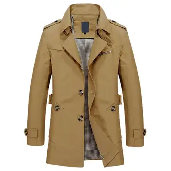 Őszi téli hosszú árokkabát Férfi üzleti széldzseki Hosszú dzsekik Szélálló vastag brit vékony kabát Lapel árok kabát