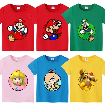 Super Mario Bros pamut póló Új aranyos rajzfilm Gyermekruhák divat játék figura ruha nyomtatás felsők gyerek nyári póló ajándék