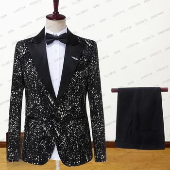 2023 Férfi csúcshajtókás esküvői öltönyök Jacquard virágos szmokingi fekete szatén gallérral 2 db vőlegény Terno öltöny férfiaknak (dzseki + nadrág)
