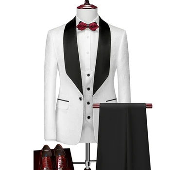 Dzseki mellény nadrág Üzleti vőlegény Esküvői fecskefarkú blézer nadrág mellény / Kiváló minőségű klasszikus bankett öltöny 3 db készlet