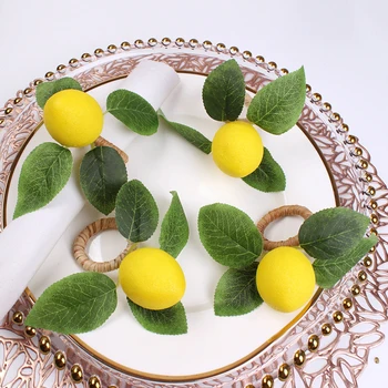 Szimulált citromos szalvétagyűrű készlet 4 darabból bankettre Esküvő születésnap Hálaadás karácsony Húsvéti ünnepi asztaldekoráció