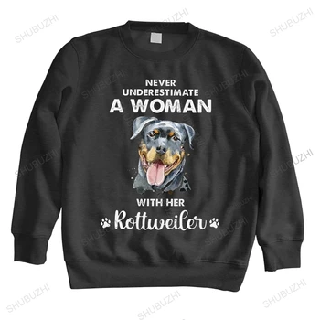 Soha ne becsülj alá egy nőt rottweiler pulóvereivel Férfi kapucnis pulóver Puha pamut kutya Lover pulóver felsők Nyomtatott kapucnis pulóver