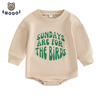 EWODOS 0-18M Csecsemő Baby Kids buborék bodyk Alkalmi hosszú ujjú kerek nyakú levél nyomtatású bodyk Újszülött tavaszi őszi ruhák