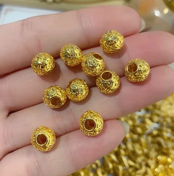 3d kemény arany gyöngyök 24k tiszta arany charms valódi arany 999 gyöngy finom arany ékszer kerek gyöngyök