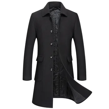 Férfi borsókabát Őszi téli hosszú meleg fekete árokkabát egymellű luxus gyapjúkeverékek kabát kiváló minőségű ruházat
