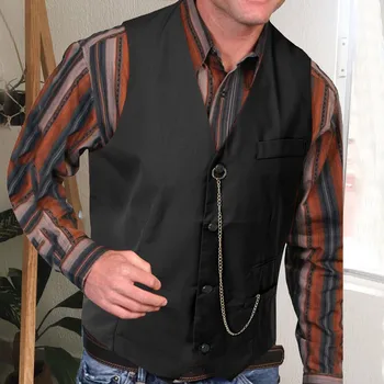 Férfi punk bőrmellény retro V-nyakú tömör motoros dzseki egymellű performansz jelmezmellény férfi üzleti viselethez