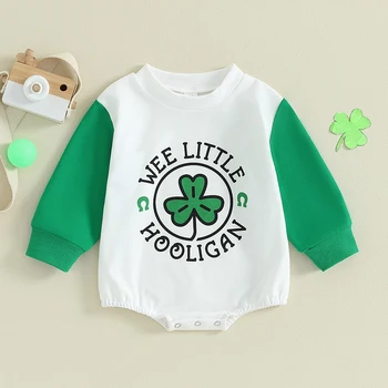 Kisgyermek baba pulóver Romper Irish Day Shamrock Print hosszú ujjú jumpsuit újszülött lánynak fiú aranyos ruhák