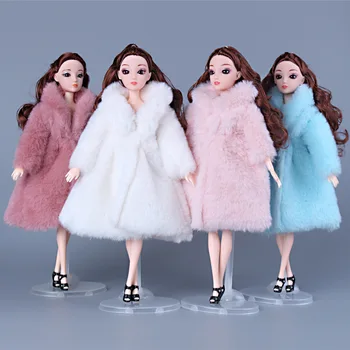 Többszínű 1 szett hosszú ujjú puha bunda felsők Ruha téli meleg alkalmi viselet kiegészítők Ruhák Barbie baba gyerekeknek Játék lány