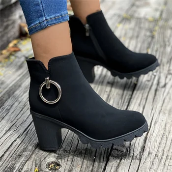 Bokacsizma nőknek Cipzáras női cipő Őszi magassarkú cipő divat egyszínű cipő kerek orrú 2023 Fekete szivattyúk Új Botas Mujer