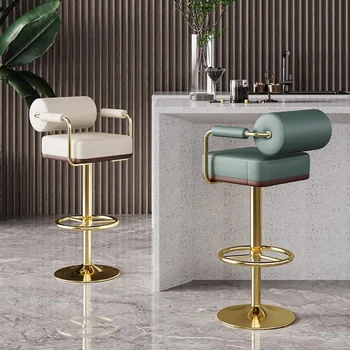 Arany fém rúdszék teleszkópos modern luxus Kiváló minőségű bárszék bőr Nordic bankett Alta Para Cozinha Otthoni bútorok