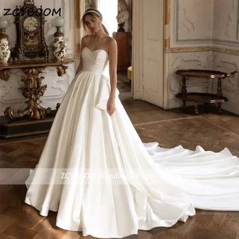 Elegáns kedvesem szatén A-vonalú ujjatlan esküvői ruha 2024 Princess hát nélküli kápolnavonat női menyasszonyi ruhák Vestido De Noiva