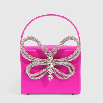 Kis négyzet alakú táska, pillangó gyémánt díszdoboz táska, váll kereszttest kézi Új női táska Party Clutch márka Luxus design