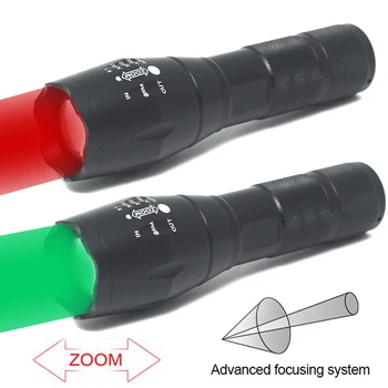 Taktikai zöld piros fény vadászat zseblámpa Zoomolható LED zseblámpa 1 módú erőteljes kézi lámpa 18650 akkumulátorral szondatartóval
