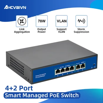 4+2 portok POE 100 Mbps switch kameravilágítással VLAN 6 portos POE switchPoE Ethernet switch PoE 52V switch