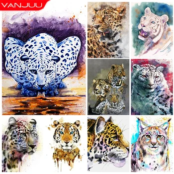 Akvarell állatok gyémánt mozaik festmény leopárd tigris teljes gyémánt mozaik DIY keresztszemes készletek Absztrakt kép Lakberendezés