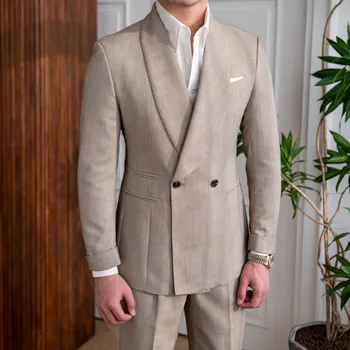 Kiváló minőségű brit dupla mellű designer öltöny Kétrészes esküvői parti öltöny Vőlegény bankett férfi öltöny karcsú jelmez Homme Mariage