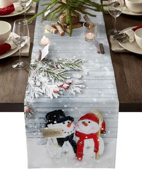 Karácsonyi téli hójelenet Hóember Asztali futó Karácsonyi asztal dekoráció Asztali futó Pamut ágynemű Esküvői dekoráció Terítő