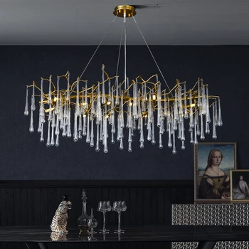 Light Luxus nappali Kristálycsillár üveg Arany Ezüst hálószoba villa Csúcskategóriás Art Tree alakú étkező Kerek hosszú lámpa