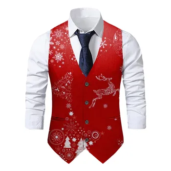 Karácsonyi kalapmintás férfi öltönymellények 2023 Boldog karácsonyt mellény Férfi karácsonyi parti báli jelmezmellények Cosplay férfi ruhák