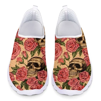 WHEREISART Nyári nők Lélegző hálós cipők Lakások Koponya virágmintás női cipők Strandcipők Női cipők Hölgyeknek Dropshipping