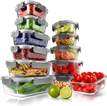 24 részes superior üveg ételtároló edénykészlet - egymásra rakható kialakítás BPA-mentes zárfedelek (szürke) Üvegtartályok kapacitása