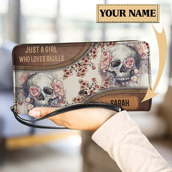 Gótikus koponya virágmintás PU bőr pénztárca női hosszú pénztárcák Női pénztárcák kártyatartóval Pénztáskák Útlevéltartók