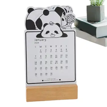 Animal Desk naptár 2024 Kivehető Panda havi állónaptár hordozható asztali naptár fa talppal a teendők tervezéséhez