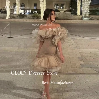 OLOEY Szexi a vállról Arab pezsgős rövid báli ruhák Tutu Organza Mini koktélruha Formális estélyi táncszoknya
