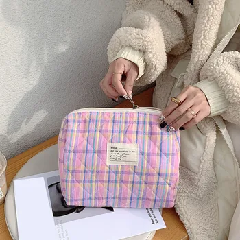 Női divat kockás kozmetikai táskák Kefe Rúzs légpárna Bőrápolás Utazás Smink szervező Pénz Mobiltelefon Tároló táskák