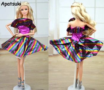 baba kiegészítők Lila szivárványszínű ruhák baba ruha Barbie baba házhoz Ruhák Party ruha Rövid ruhák Vestidos BJD baba számára