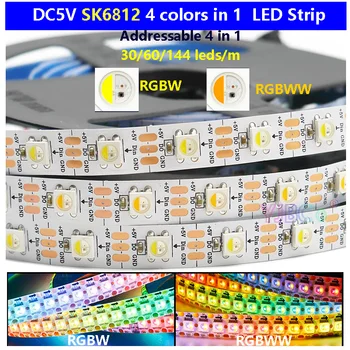 SK6812 RGBW RGBWW 4 az 1-ben LED szalag lámpa Hasonló WS2812B egyedi címezhető 30/60/144 leds/m LED lámpák sáv IP30 65 67 DC5V