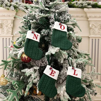 Újévi karácsonyi harisnya zöld ábécé betűk Karácsonyi dísz karácsonyfa dekoráció otthoni karácsonyi ajándék zokni