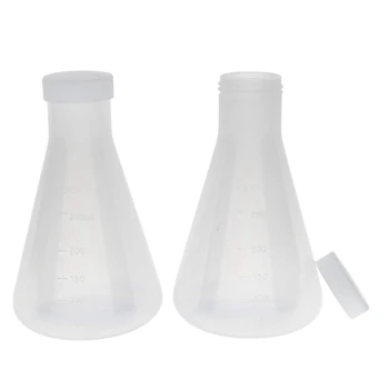 laboratóriumi beosztású műanyag kúpos Erlenmeyer-lombik, mérhető, sima, vastag falú, 4 db 250 ml-es palack