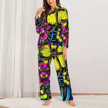 Színes virágos pizsama szettek Flower Power Style meleg hálóruha női hosszú ujjú alkalmi szabadidő 2 részes otthoni öltöny nagy méret