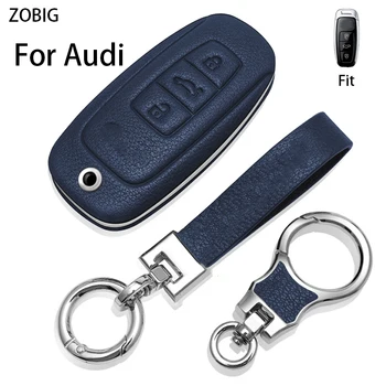 ZOBIG bőr kulcstartó fedél Audi Car Key Case Shell for Fit A6L A6 A7 A8 Q7 Q8 E-Tron Eredeti távirányító