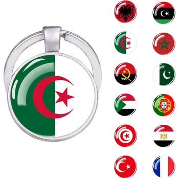 Nemzeti zászló Kulcstartó Algéria Törökország Tunézia Marokkó Portugália Albánia Kétoldalas üveg medál Kulcstartó Ékszer Kulcstartók