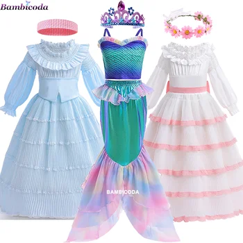 2023 Film A kis hableány jelmez lányoknak Halloween karácsonyi gyerekek torta réteges fehér kék hercegnő Lolita Ariel ruha