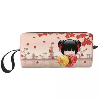 Japán Red Sakura Kokeshi baba sminktáskák női kozmetikai táska divatos vízálló tasak pénztárca tárolására
