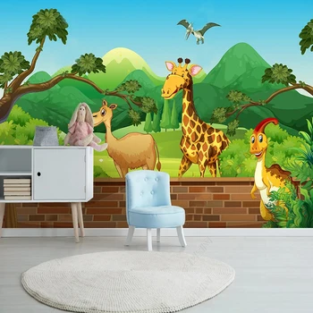 Egyéni falfestmény tapéta Modern északi minimalista erdei zsiráf Gyerekek hálószoba háttér Falfestés Nem szőtt 3D freskó