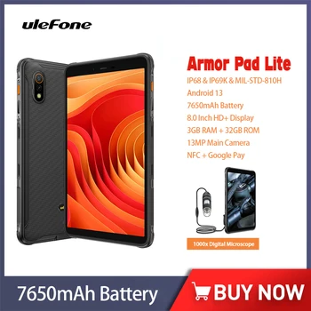 Ulefone Armor Pad Lite masszív táblaszámítógép 8,0 hüvelykes HD + IP68 3GB RAM + 32GB ROM 13MP 7650mAh Android 13 tablet telefon NFC Google Pay