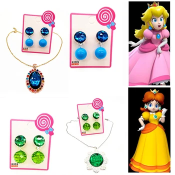 Super Mario hercegnő őszibarack nyaklánc fül klipek anime aranyos lány cosplay kellékek rajzfilm gyerek party dekoráció ékszerek fülbevaló kiegészítők
