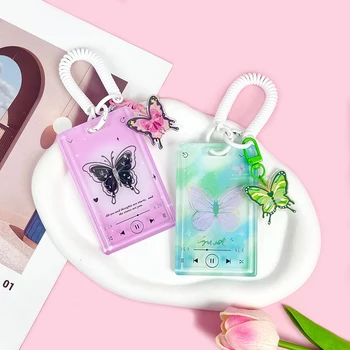 Kpop kristály pillangó fotókártya tartó azonosító busz hitelkártya tartó Y2k átlátszó bálvány fotóvédő tok iskolai írószer