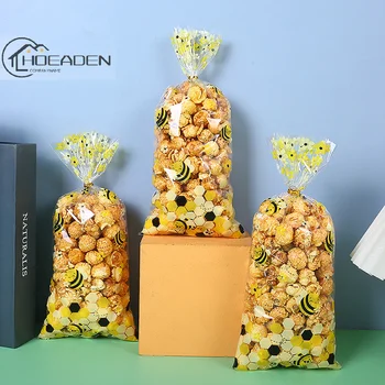 50Pcs rajzfilm méh nyomtatott műanyag zacskó átlátszó cukorka táska születésnapi ünnepi táska sütés party süti csomagoló táska