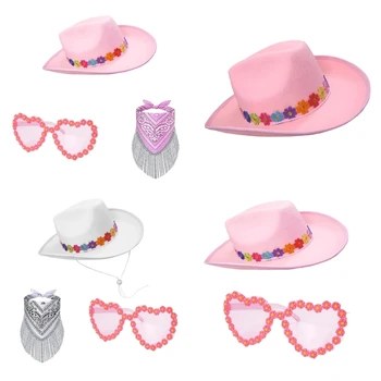 Széles karimájú kalap lánynak Western cowgirl kalap sál szemüveg női party kalap jelmez fejfedő éjszakai klub Panama kalap