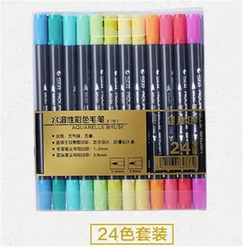 Kétfejű színezőecset toll 24 színkészlet rugalmas ecsetjelölő vízfesték toll folyadék- tinta festőkellékek