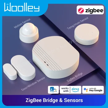 ZigBee öltöny Woolley ZigBee Bridge hőmérséklet és páratartalom mozgás vezeték nélküli ajtó / ablak érzékelő intelligens otthoni munkához Alexával
