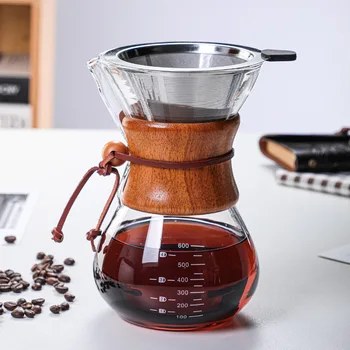 klasszikus fa kapcsos kávé rozsdamentes acél szűrő kávéfőző megosztó edény, kézzel főzött kávéfőző készlet szerszám 600ML edény